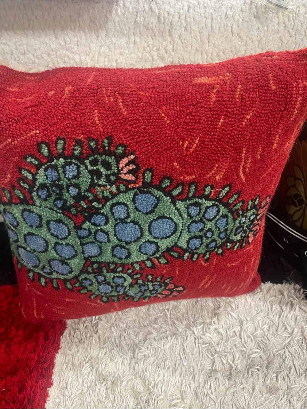 Blooming Cactus Hooked Wool Pillow